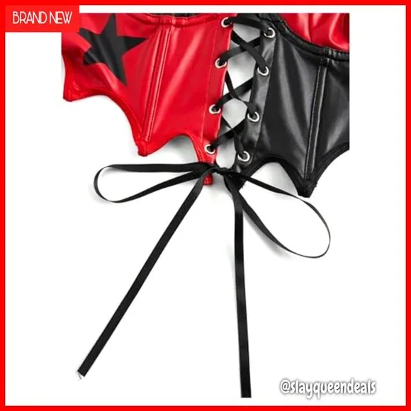 Gothic Faux Leather Lace Up Crop Cami Top Punk Grunge Asymmetrical Hem - Picture 3 of 4